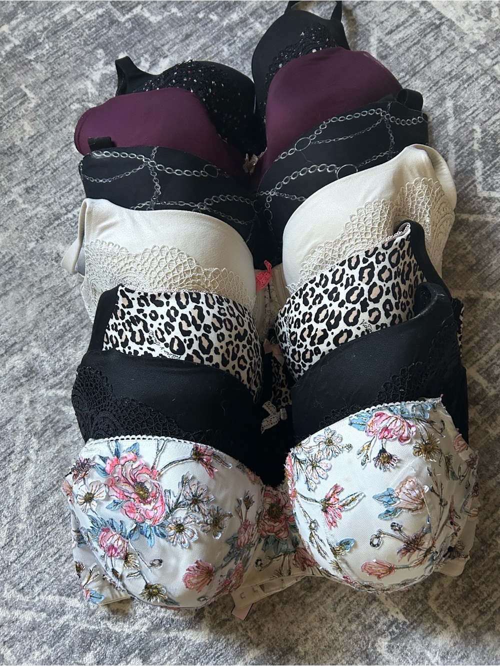 Mixed Bra Lot - Floral, Leopard, Black, Ivory, Plum